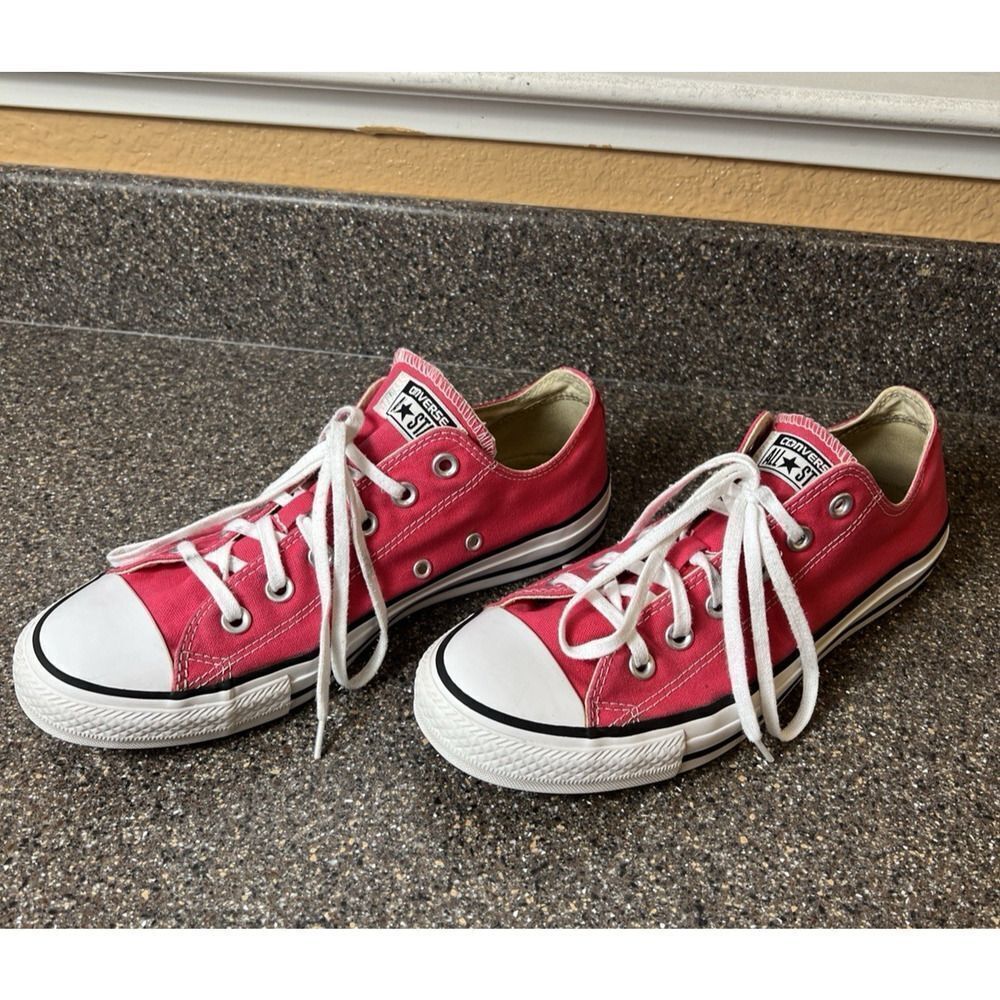 Converse All Star Low Womens Sz 8 Pink/Red Canvas Sneaker Skate Lace Up Mens 10